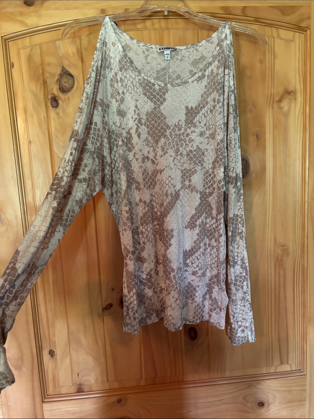 Express Women's Long Sleeve Snake Print Top - Beige Taupe